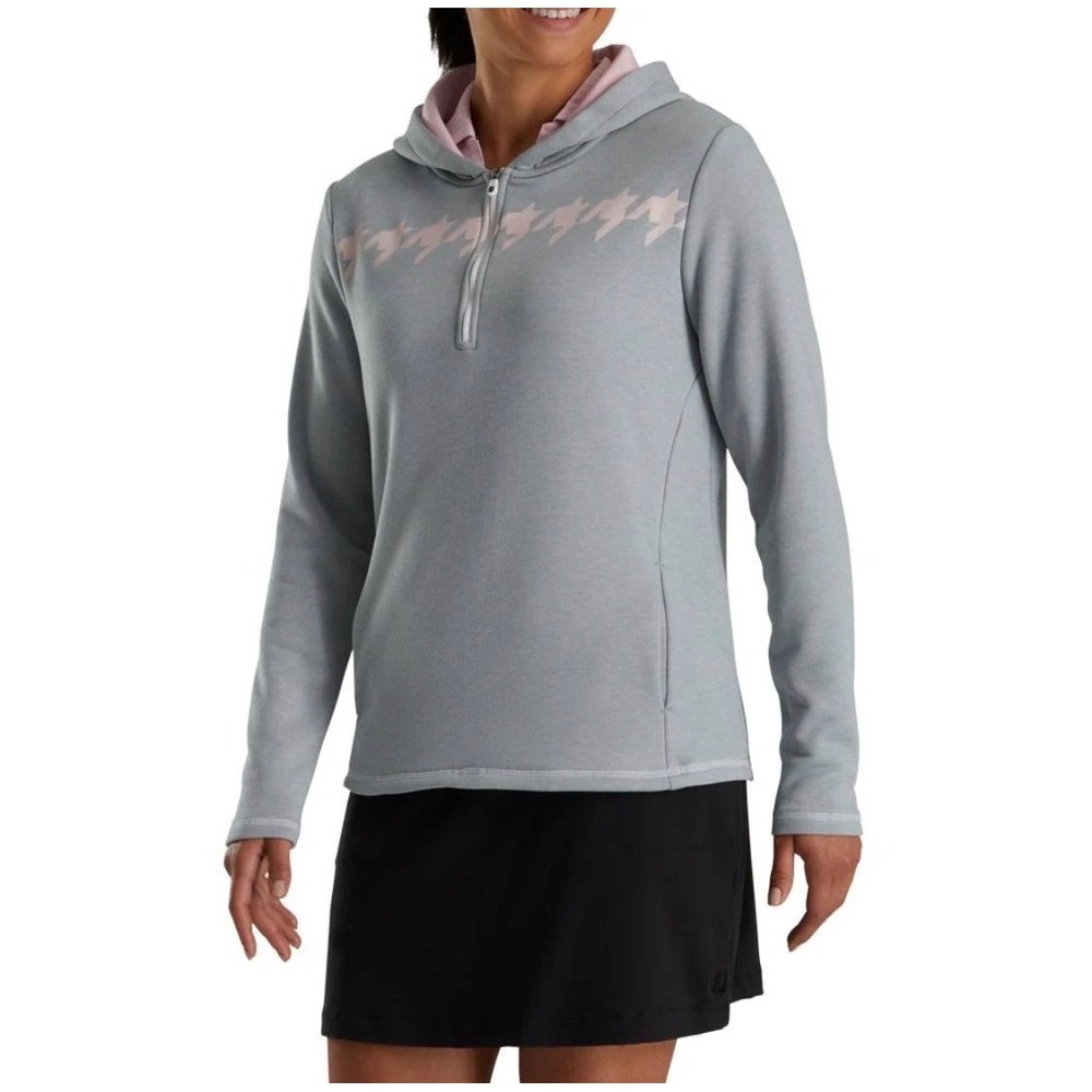 FootJoy Quarter Zip Hoodie Womens M Gray Pink Golfcore Preppy Pullover